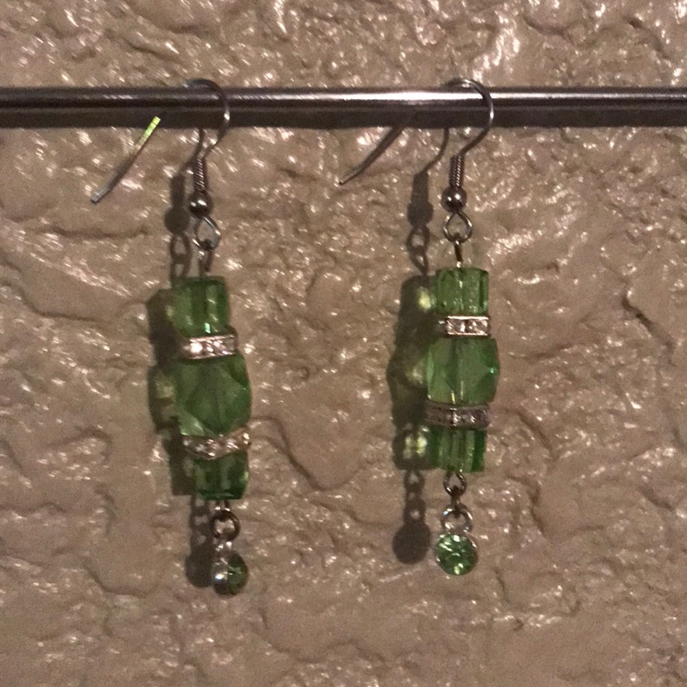Green Crystal | Bling Dangling Earrings